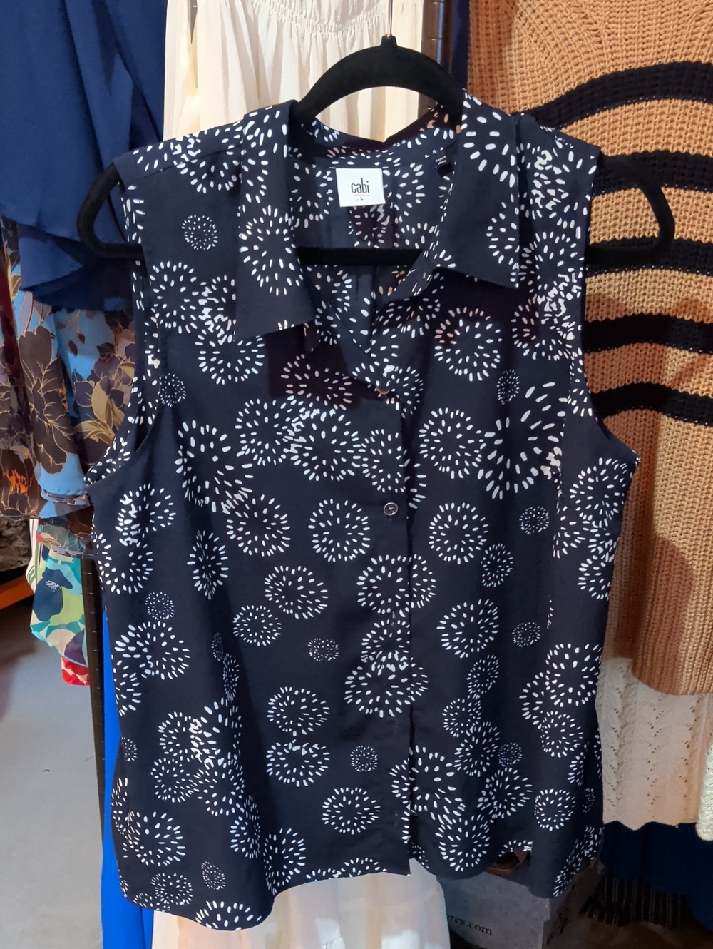 CAbi Navy and White Sleeveless Button-Front Camisole